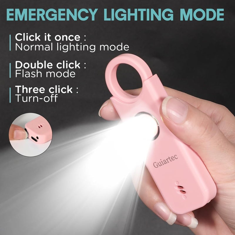 Guiartec Rechargeable Personal Safety Alarm for Women, 135 dB Loud Self Defense Keychain Siren with LED Strobe Light, Personal Emergency Security Safe Devices Key Chain Alarms for Women Kids Elderly (Pink) - Image 4